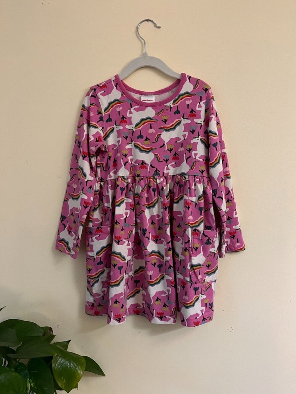 Hanna Anderson Long Sleeve Unicorn Pocket Dress - 5Y